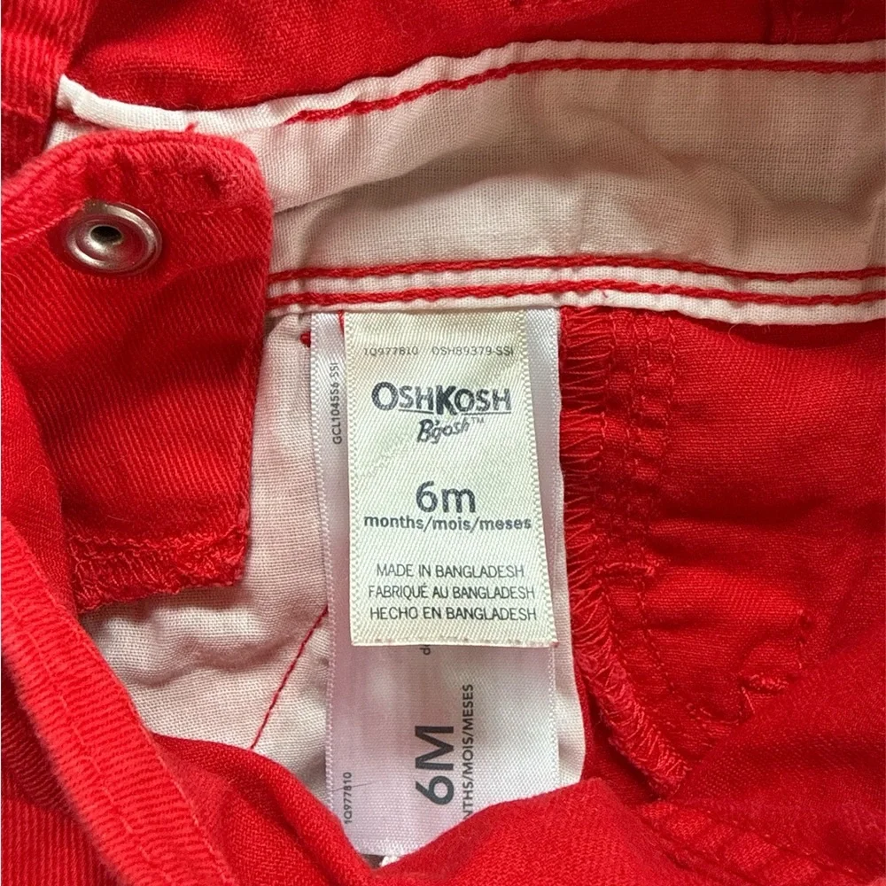 OshKosh B'gosh Baby Girl Red‎ Eyelet Trim Overalls – Size 6M